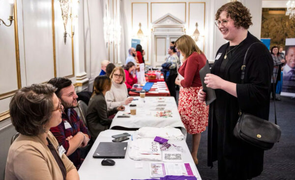 Matisse DuPont (right) spoke to potential employers while attending the Massachusetts LGBT Chamber of Commerce's job fair focused on the transgender community on Jan. 17.ERIN CLARK/GLOBE STAFF Picture credit: Boston Globe
