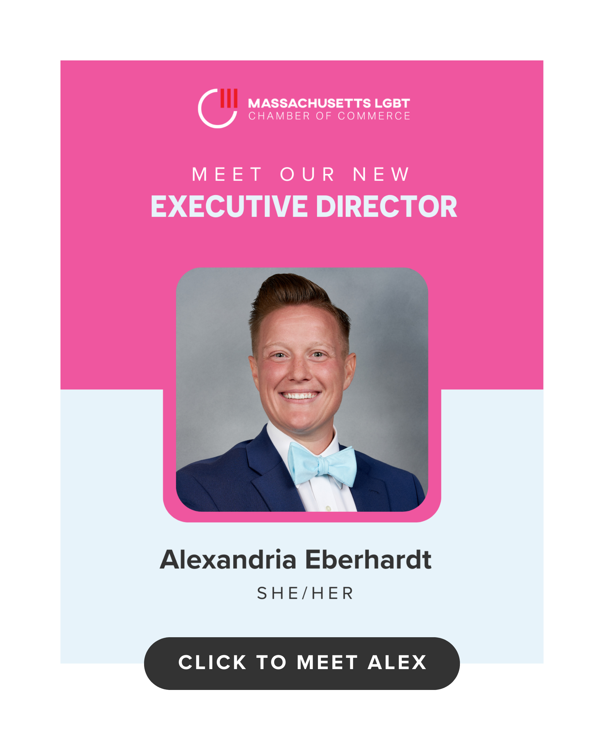 Meet Our New Executive Director! Alexandria Eberhardt (she/her). Click to meet Alex.